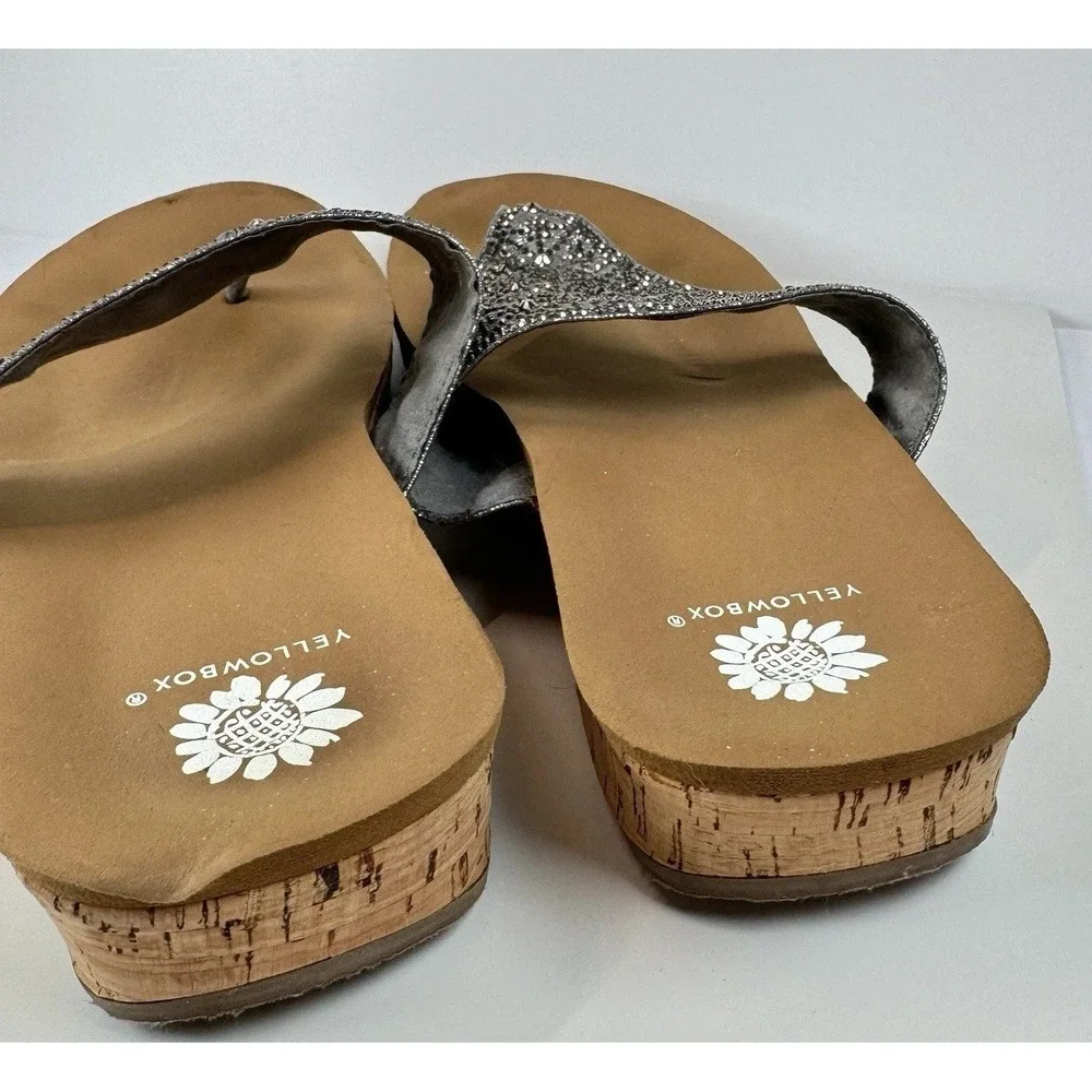 Yellow Box Crystal Wedge Sandals Sz 7 Silver Glitter Rhinestone‎ Flip Flops - Picture 11 of 16